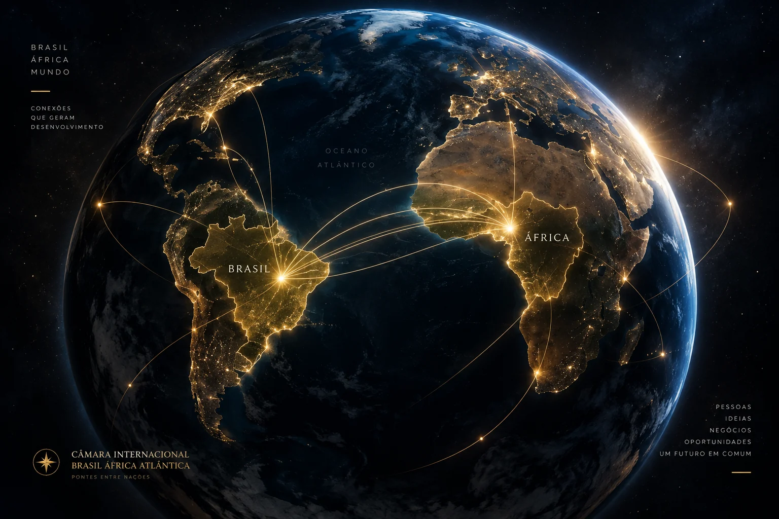 Globo terrestre destacando as conexões entre Brasil, África e outros mercados internacionais